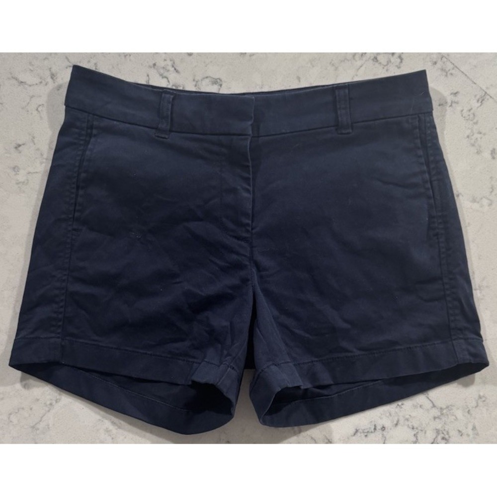 J.Crew Chino Shorts Womens 2 Navy Blue Cotton Stretch Flat Front Summer Preppy
